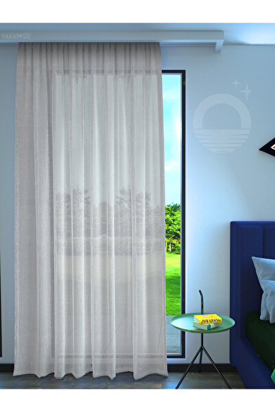 Yakamoz BEYAZ  KETEN GÖRÜNÜMLÜ EKSTRAFORLU TÜL PERDE LİNEN TOUCH SERİSİ