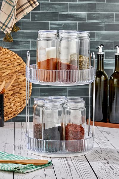 Vienev 2 Tiers Rotating Organizer Spice Organizer Kitchen Organizer Transparent