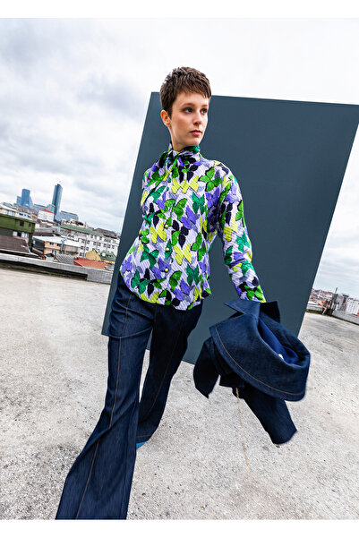 KAMEYA Kelebek Desenli Fular Yaka Gömlek