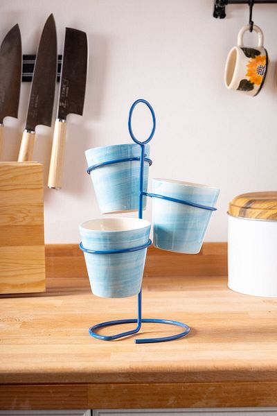 FH finehome Blue Mocha 3-Piece Presentation Cup Set with Stand
