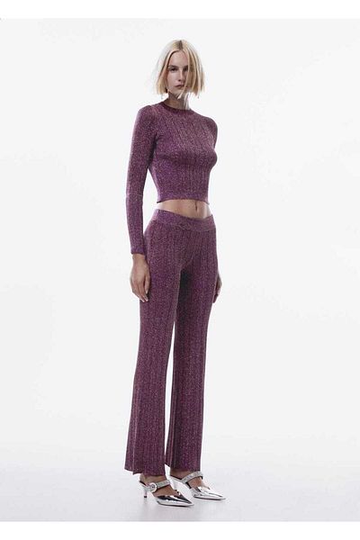 MANGO Woman Tricotaj cu sclipici Pantaloni evazați