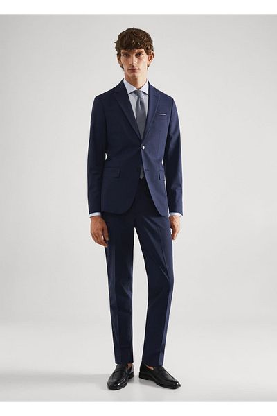 MANGO Man Μάλλινο σακάκι με καρό Slim Fit