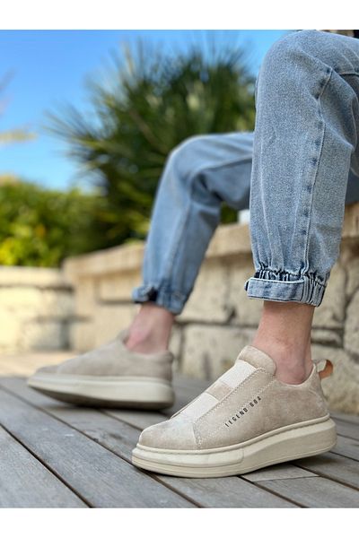 BOA BA0307 BOA Thick Suede High Sole Double Tape Beige Men's Shoes