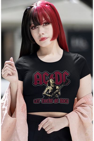 Fuddy Moda AC DC Let There Be Rock εμπριμέ μπλούζα, γυναικεία μπλούζα με θέμα ροκ