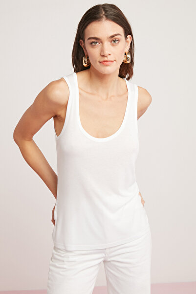 ETHIQUET Lorraıne Women's Viscose Elastane Blend Lightly Draped Wide Strap White Athlete