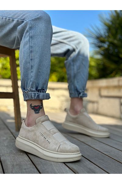 BOA BA0307 BOA Thick Suede High Sole Double Tape Beige Men's Shoes