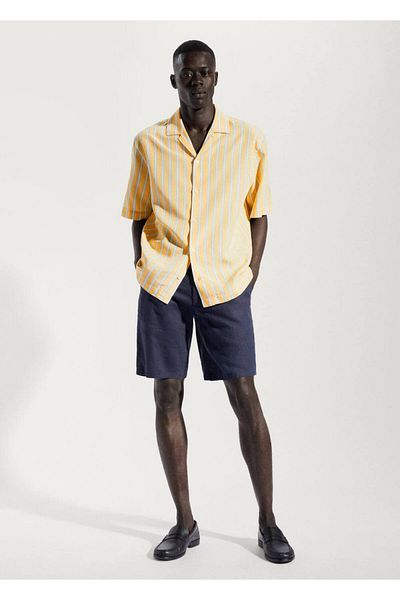 MANGO Man Striped cotton linen shirt