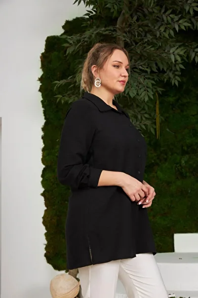 RMG Plus Size Black Shirt - Side Slit Detail