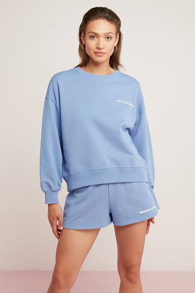 ETHIQUET Modest Sandra Damen-Sweatshirt aus Baumwolle, weiches Fleece innen, bedruckt, runder Kragen, bequem, blau