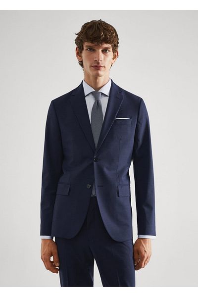 MANGO Man Μάλλινο σακάκι με καρό Slim Fit