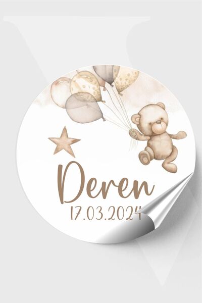 Piksel Sticker Ayıcıklı Balonlu Bebek Etiketi Doğum günü Etiketi 4x4 cm 96 Adet