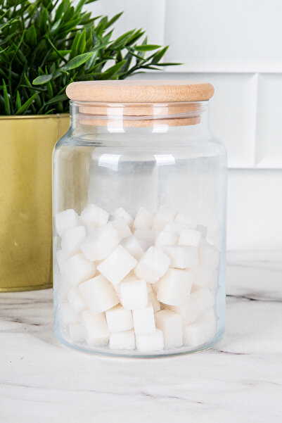 DNS HOME Glass Jar Storage Container with Wooden Vacuum Lid 800 ml