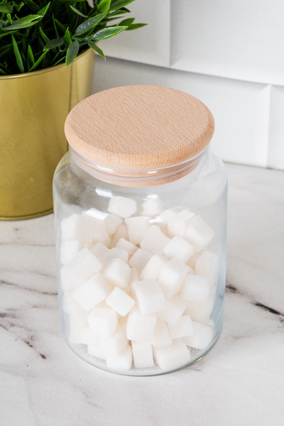 DNS HOME Glass Jar Storage Container with Wooden Vacuum Lid 800 ml