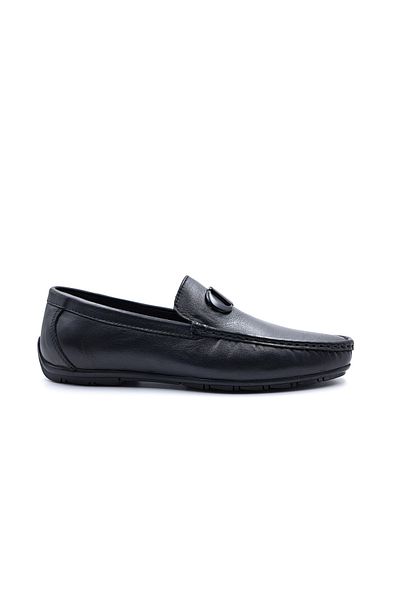 MARCOMEN Genuine Soft Leather Men's Laceless Black Buckle Loafer Shoes
