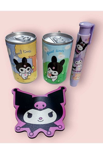 sevgi kırtasiye Kuromi Wet Wipes Tin Box with Picture Box 2 Pieces - Automatic Duster and Coaster Gift