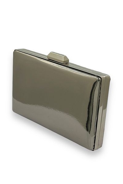 Biçanta Anthracite Grey Platinum Mirror Patent Leather Βραδινό Τσάντα Βραδινή Τσάντα Henna Γάμος Αρραβώνας Πρόσκληση στο χορό