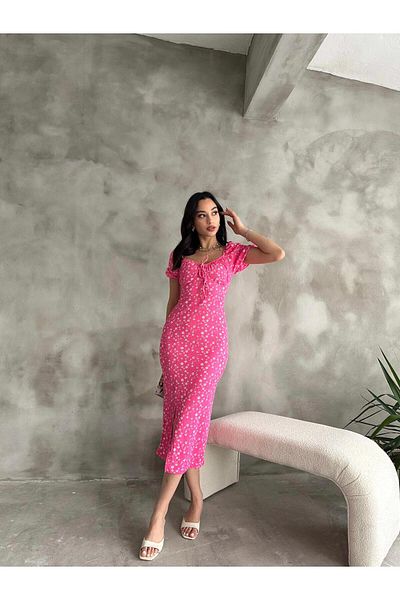 S&A Collectionn Rochie florală cu fantă pentru femei, cu guler Madonna, până la genunchi