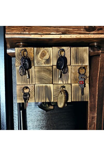 Metmobilya Dekoratif Ahşap Duvar Anahtarlık Askısı Doğal Çam Ağacı 30X22