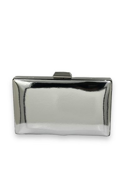Biçanta Anthracite Grey Platinum Mirror Patent Leather Βραδινό Τσάντα Βραδινή Τσάντα Henna Γάμος Αρραβώνας Πρόσκληση στο χορό