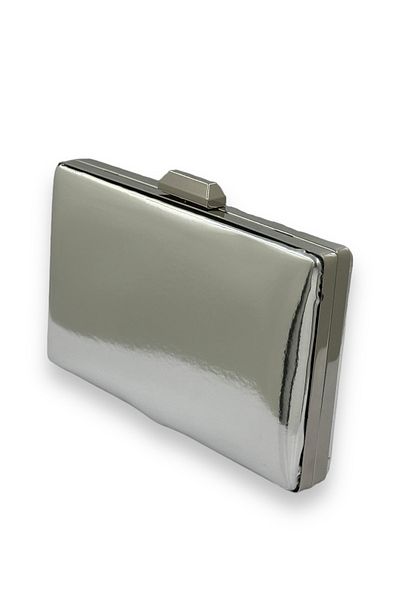 Biçanta Anthracite Grey Platinum Mirror Patent Leather Βραδινό Τσάντα Βραδινή Τσάντα Henna Γάμος Αρραβώνας Πρόσκληση στο χορό