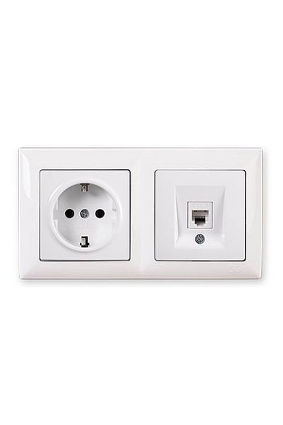 Günsan Visage White Set of 2 Grounded Socket and Cat5 Data Socket Set