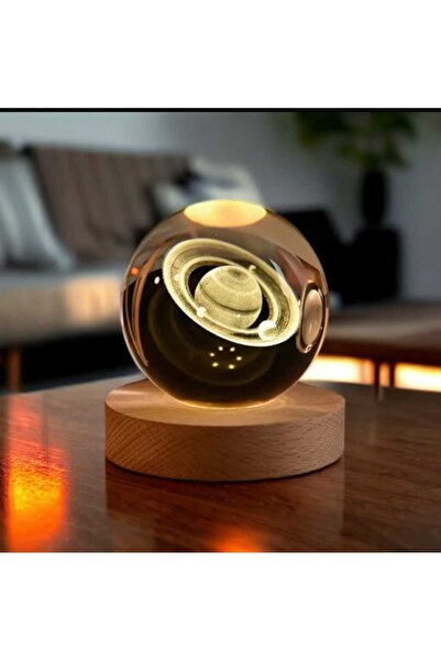 mr shopping MR Astronot Gece Lambası 3D Kristal Cam Küre, Ahşap Soketli Gece ...