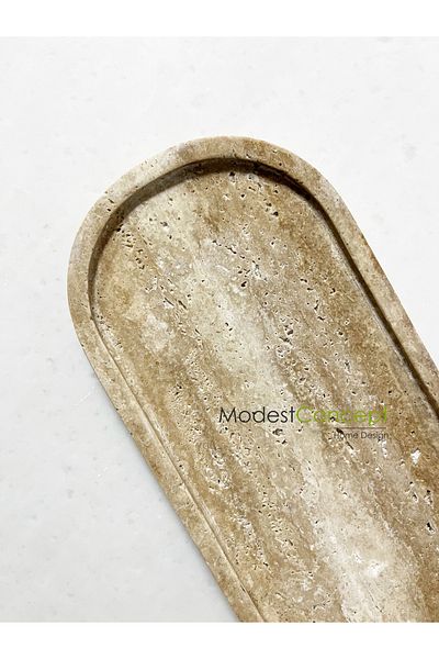 Modestmar Natural Travertine Marble Tray Oval, Bathroom Organizer, Oval Presentation Plate VC