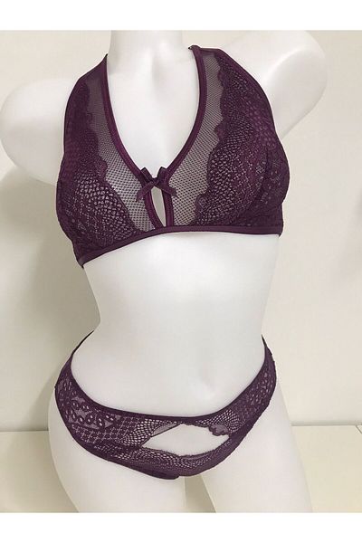 chiara grazia Mtk 0028 Chiara Grazia Plum Lace Cupless Lingerie Set