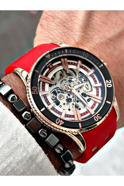 Navimarine Men's Wristwatch and Bracelet with Gift - Red Color Silicone Cord