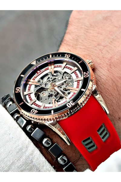 Navimarine Men's Wristwatch and Bracelet with Gift - Red Color Silicone Cord