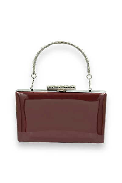 Biçanta Βουργουνδία Χρώμα Καθρέφτης Λουστρίνι Μεταλλική Λαβή Βραδινό Τσάντα Β...