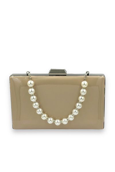 Biçanta Skin Nude Mirror Patent Leather Pearl Handle Βραδινό Τσάντα Βραδινή Τσάντα Henna Γάμος Αρραβώνας Πρόσκληση στο χορό
