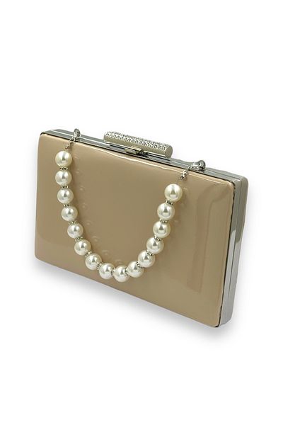 Biçanta Skin Nude Mirror Patent Leather Pearl Handle Βραδινό Τσάντα Βραδινή Τσάντα Henna Γάμος Αρραβώνας Πρόσκληση στο χορό