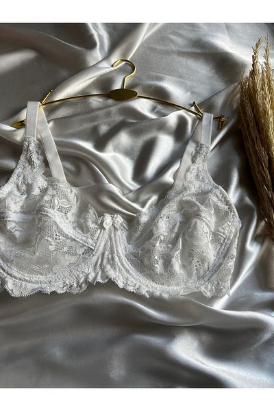 MODELLİFE B Cup Full Cup Lace Ecru Bra Underwire Unlined Wire Full Coverage Stylish and Gathering Bra