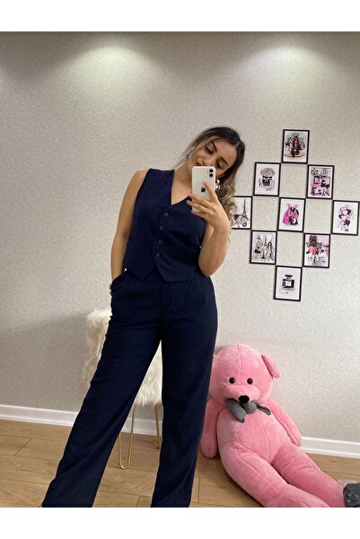 Flow Lacivert Yüksek Bel Pantolon