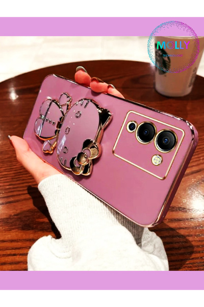 Molly İnfinix Note 12 G96 İçin Lila Hello Kitty Standlı Kenarları Gold Detayl...