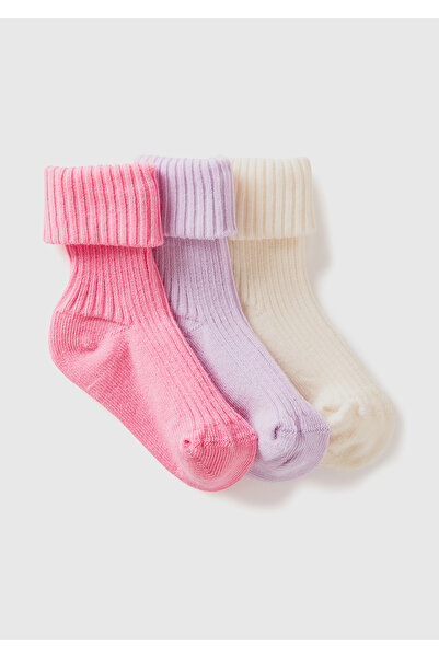 United Colors of Benetton طقم جوارب أطفال بينك ميكس - 3 قطع بألوان متنوعة
