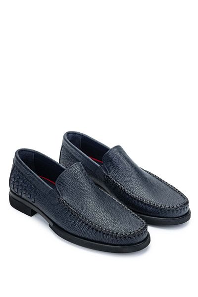 Tamer Tanca Men's Genuine Leather Navy Blue Loafers