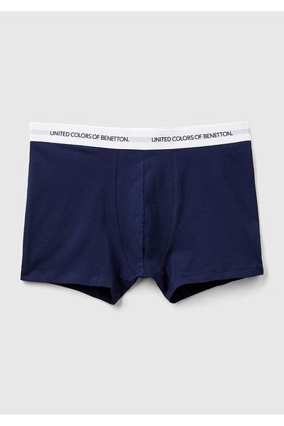 United Colors of Benetton Indigo Men's Boxers - Cotton Blended, Logo Printed, Single Color