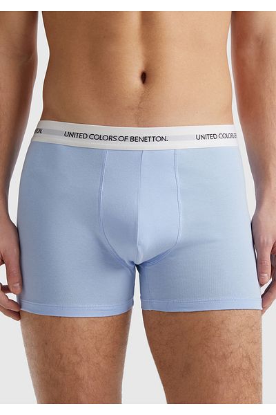 United Colors of Benetton Men's Light Blue Cotton Blended Waist Logo Printed Solid Color Boxers