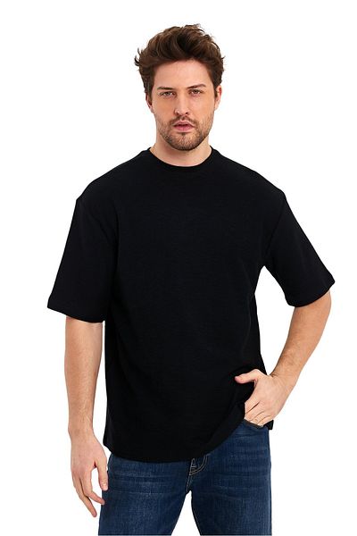 Adams Tricou supradimensionat pentru bărbați, cu mânecă scurtă, din țesătură jacquard