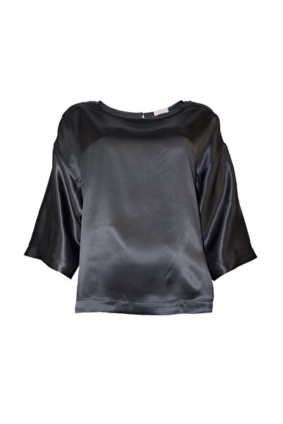 Bulalgiy Kadın Koyu Gri Saten Saf Ipek Bluz - Bga00048m