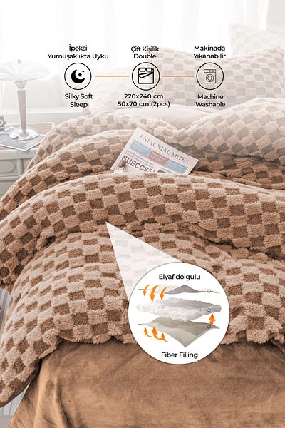 Evlen Home Collection 3 Piece Polo Coffee Personality Sleeping Set - Double Sided Soft Plush Bedspread