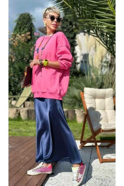 MADAME MELEK Синя базова довга сатинова спідниця