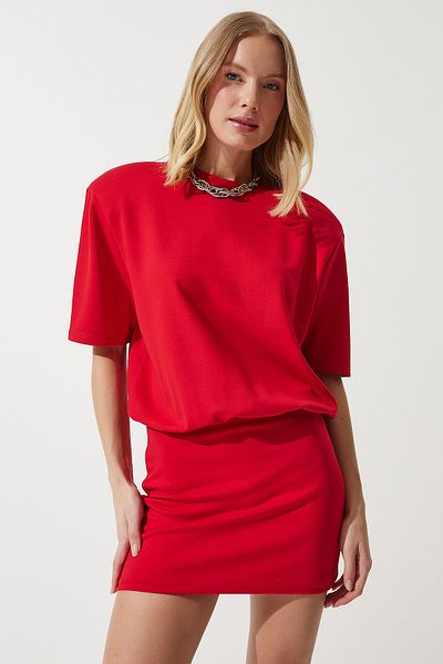 Happiness İstanbul Rotes gepolstertes Lycra-Strickkleid für Damen NY00002