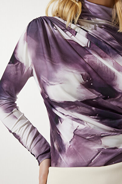 Happiness İstanbul Dámská švestková halenka s límečkem Sandy FF00138