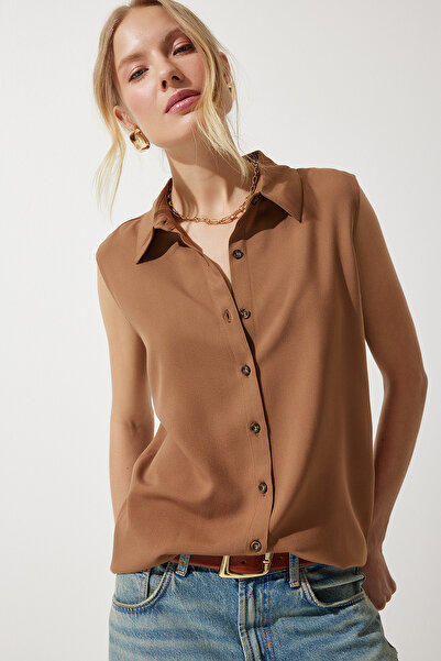 Happiness İstanbul Dámská středně hnědá viskózová košile bez rukávů TO00129