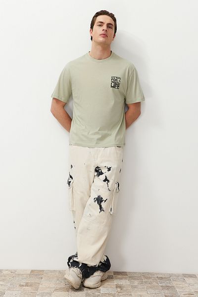 Trendyol Collection Tričko Crew Neck Mint Oversize s potiskem – Tmnss21Ts1685