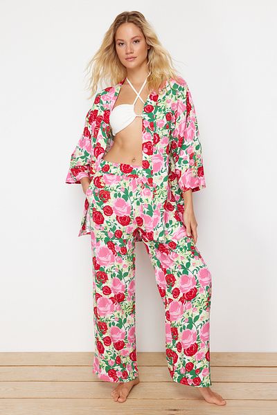 Trendyol Collection Floral Print Woven Kimono Pants Beach Suit Tbess24Au00067