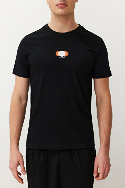 Trendyol Collection Μαύρο φουσκωτό βαμβακερό μπλουζάκι με στάμπα Παρισιού - TMNSS24TS00196